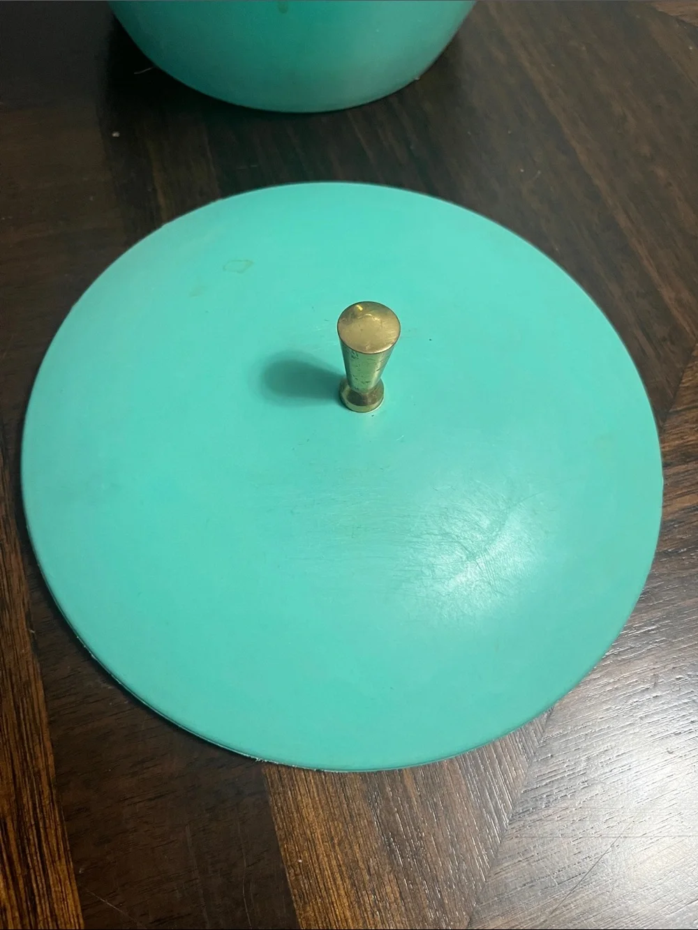 VINTAGE MCM Turquoise Ice Bucket with Gold Bull Tap and Cream Rim BAR KITCHEN